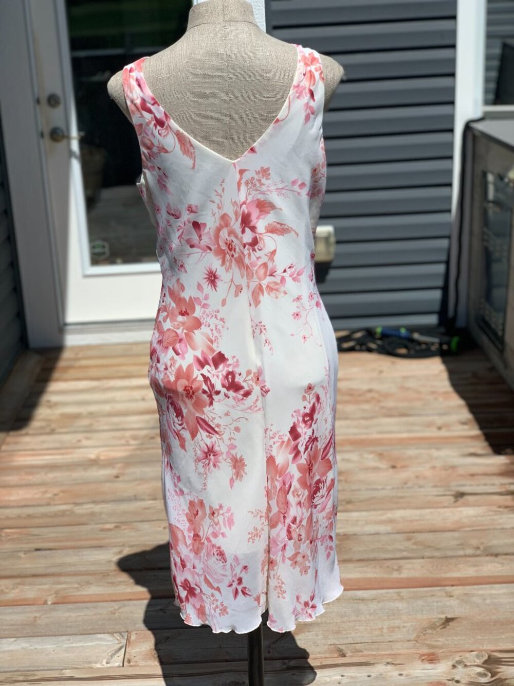 Vintage Slip Dress 11 Cream Pink Floral Sheer Chiffon Midi Sleeveless Romantic - Picture 6 of 14